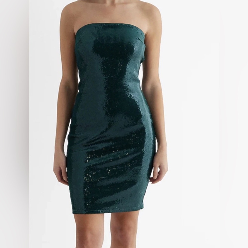 Express Elegant Strapless Sequin Dress Green